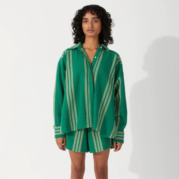 Zulu & Zephyr Organic Cotton Button-Up Shirt - Forest Stripe - Picture 3 of 7